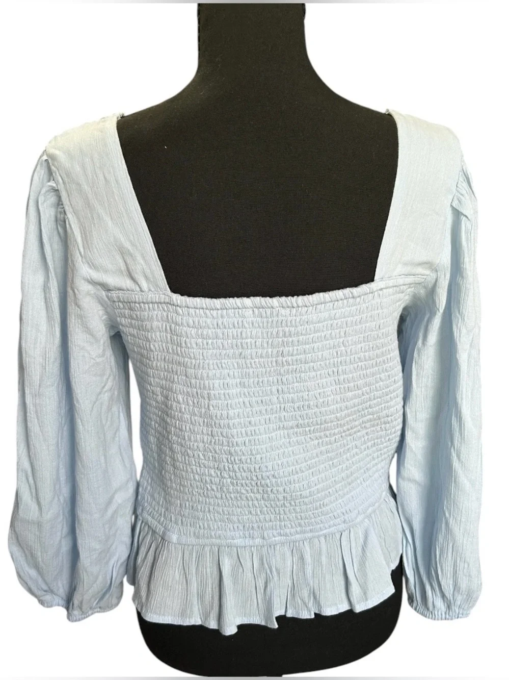 American Eagle size Medium Light Blue Cottagecore Crochet Peasant Boho Blouse